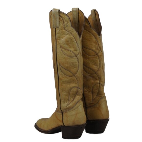 Hondo Pale Yellow Cowboy Western Buckaroo Boots Knee High 17-Inch Tall Women 6 B - Picture 8 of 13